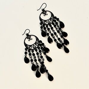 Boho Beaded Dangle Earrings | Black